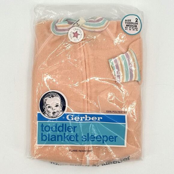 NOS Gerber Baby Blanket Sleeper Footie Peach/RainBow Cuff Pajamas Size 2T 1980’s - Picture 1 of 8